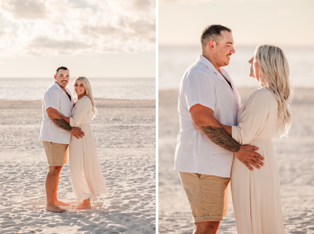 Taylor and Grant sharing a sweet moment as the sun sets over Pass-a-Grille Beach during their engagement session.