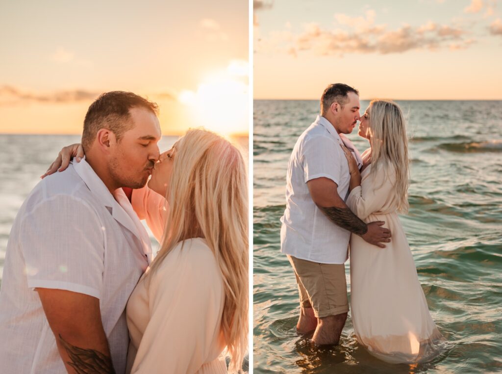 Couple in the water during their engagement session at pass-a-grille beach in St. Petersburg. 