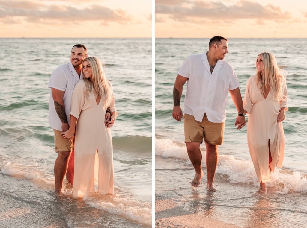 Candid moments of laughter and genuine connection at Pass-a-Grille Beach engagement session.